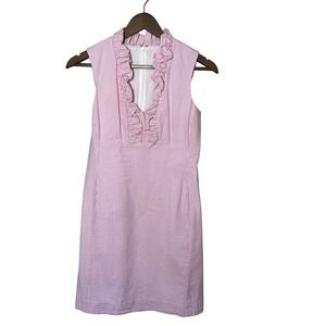 Lilly Pulitzer Adeline Pink Seersucker Ruffled Trim Collar Shift Dress Size 2‎